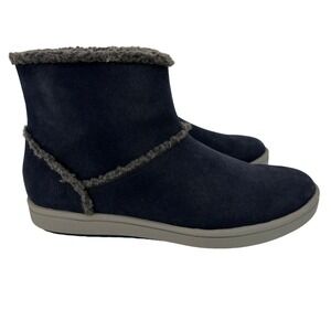 Clarks Cloudsteppers Step Glow Ankle Boots Side Zip Faux Fur Navy Blue Size 9